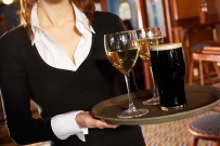 2409 A new Waitress Carrying Drink Trays