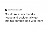 2406 Got drunk at my friend's house and accidentally got into his parents's bed